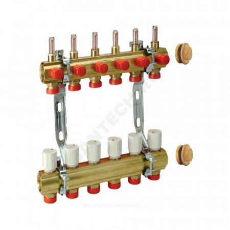Группа коллекторная латунь 1" ВР/ВР 8 вых 3/4" НР под евроконус с расходомерами R553K Giacomini R553KY068