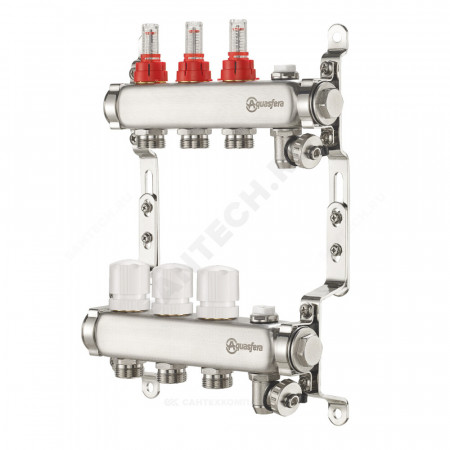 Группа коллекторная нержавеющая сталь 1" ВР/ВР 11 вых 3/4" НР под евроконус с расходомерами Aquasfera 9501-10