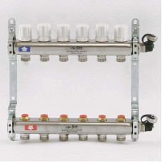 Коллекторная группа из нержавеющей стали с регулировочными и термостатическими вентилями UNI-FITT 1"x3/4"ЕК 6 выходов