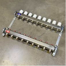 Коллекторная группа 1" Uni-Fitt 451B нерж. сталь с балансировочными и термостатическими вентилями без концевиков 9 выходов 3/4"