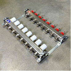 Коллекторная группа 1" Uni-Fitt 450Bнерж. сталь 8 выходов 3/4" с расходомерами и термостатическими вентилями без концевиков