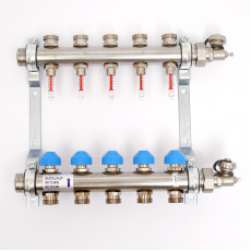 Колл.группа Н 1" х 5 вых 3/4" с расходомерами и термостатическими вентилями, нерж. сталь