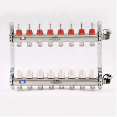 Коллекторная группа из нержавеющей стали с термостатическими вентилями и расходомерами UNI-FITT 1"x3/4"ЕК 8 выходов