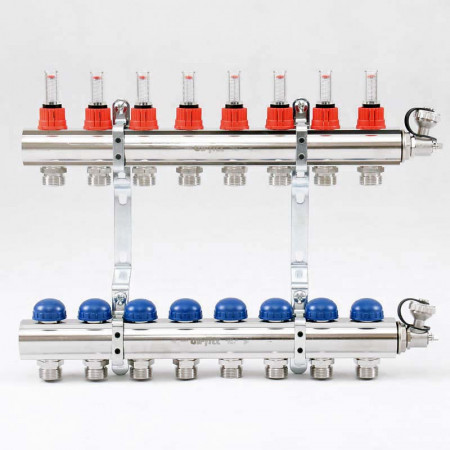 Колл.группа 1" х 8 вых 3/4" с расходомерами и термостатическими вентилями