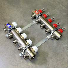 Коллекторная группа с расходомерами и термостатическими вентилями UNI-FITT серия I 1"x3/4"ЕК 5 выходов