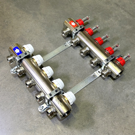 Коллекторная группа с расходомерами и термостатическими вентилями UNI-FITT серия I 1"x3/4"ЕК 5 выходов