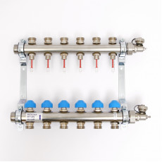 Колл.группа Н 1" х 6 вых 3/4" с расходомерами и термостатическими вентилями, нерж. сталь