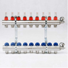Колл.группа 1" х 9 вых 3/4" с расходомерами и термостатическими вентилями