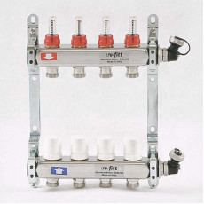 Коллекторная группа из нержавеющей стали с термостатическими вентилями и расходомерами UNI-FITT 1"x3/4"ЕК 4 выхода