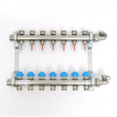 Колл.группа Н 1" х 7 вых 3/4" с расходомерами и термостатическими вентилями, нерж. сталь