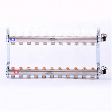 Коллекторная группа из нержавеющей стали с регулировочными и термостатическими вентилями UNI-FITT 1"x3/4"ЕК 11 выходов