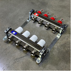 Коллекторная группа 1" Uni-Fitt 450Bнерж. сталь 4 выхода 3/4" с расходомерами и термостатическими вентилями без концевиков