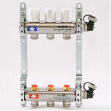 Коллекторная группа из нержавеющей стали с регулировочными и термостатическими вентилями UNI-FITT 1"x3/4"ЕК 3 выхода