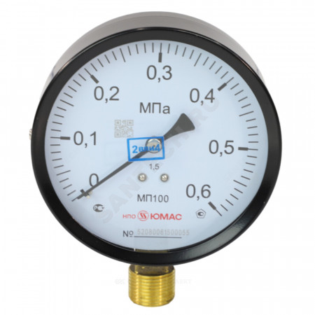 Манометр МП100 радиальный Дк100мм 0-2,5 МПа кл.1,5 G1/2" НПО ЮМАС