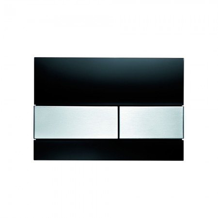 9240806 TECEsquare, панель смыва с двумя клавишами стеклянная Стекло черное, клавиши нержавеющая сталь, сатин (против отпечатков пальцев)