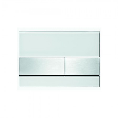 9240801 TECEsquare, панель смыва с двумя клавишами стеклянная Стекло белое, клавиши нержавеющая сталь, сатин (против отпечатков пальцев)