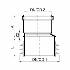 POLO-KAL Переходной патрубок канализационный "трубный конец-раструб" 160/110 P2366