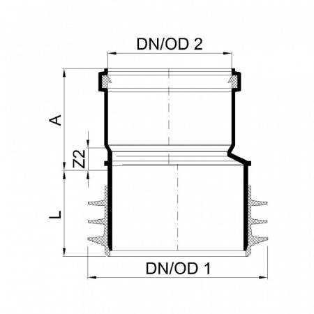 POLO-KAL Переходной патрубок канализационный "трубный конец-раструб" 160/110 P2366