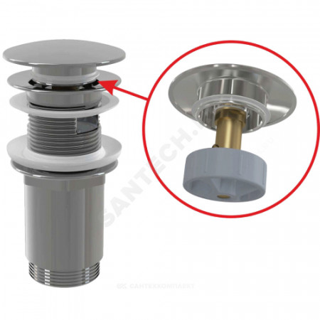 Клапан донный для умывальника с переливом латунь 1 1/4" L=69мм слив "клик-клак", пробка D=66мм хром Alca Plast A392C