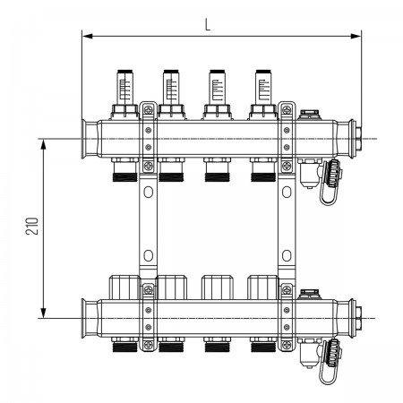 Uranum Коллектор отопительного контура поверхностного отопления из нержавеющей стали, с расходомерами 4 контура 1177310004