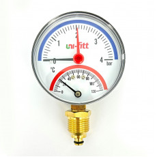 Термоманометр радиальный 4 бар, 120 C, диаметр 80 мм, 1/2"Н