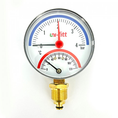 Термоманометр радиальный 4 бар, 120 C, диаметр 80 мм, 1/2"Н