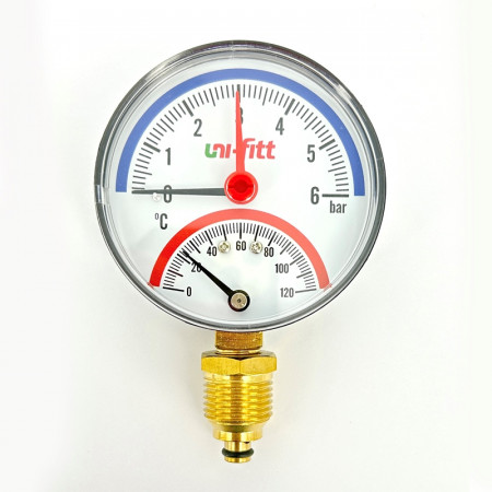 Термоманометр радиальный 6 бар, 120 C, диаметр 80 мм, 1/2"Н