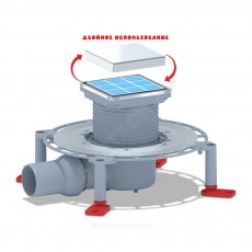 Трап регулируемый с гидрозатвором+механический сухой затвор Дн 50 нержавеющая сталь, под плитку 100х100мм H75 горизонтальный выпуск АНИ Пласт TVZ5802