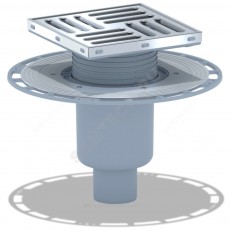Трап регулируемый с гидрозатвором+механический сухой затвор Дн 50 с нержавеющей решёткой 150х150мм H147мм вертикальный выпуск АНИ Пласт THZ5712