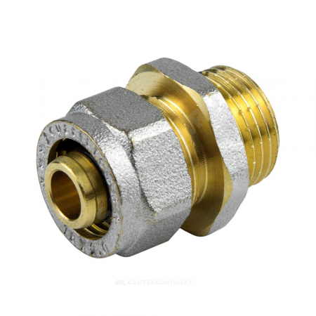Муфта МП латунь никель обжим Дн 26х3/4" НР ГОСТ 32415-2013 7001 Aquasfera 7001-05
