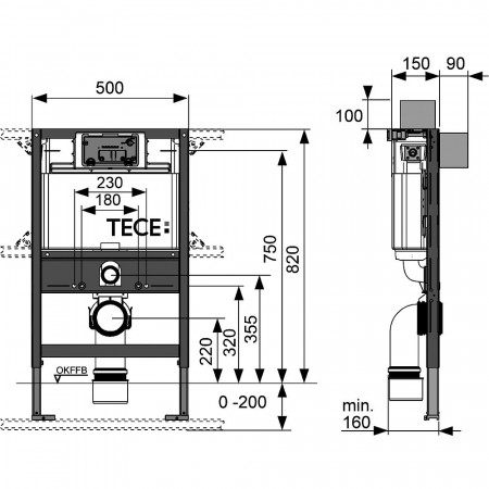 TECE Застенный модуль (h = 820 мм) для установки подвесного унитаза 9300001