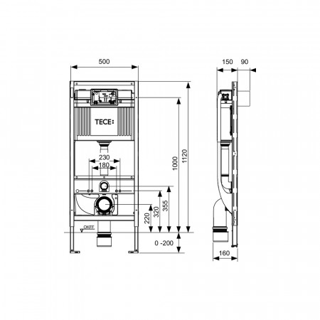 TECE Застенный модуль (h = 1120 мм) для установки унитазов-биде 9300079